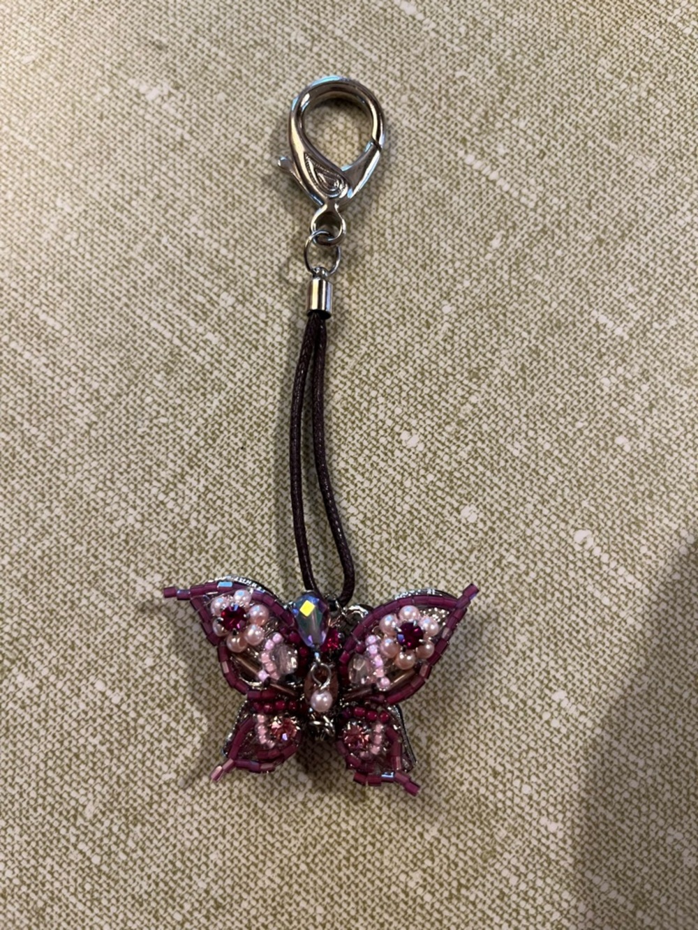 Beaded Pink Butterfly Keychain Charm